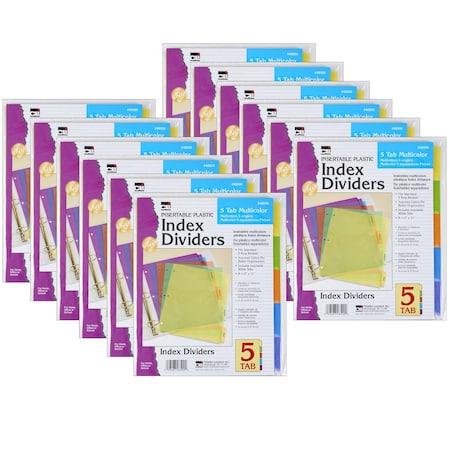 Charles Leonard Index Dividers, 5-Tab, Assorted Colors, PK12 48500ST